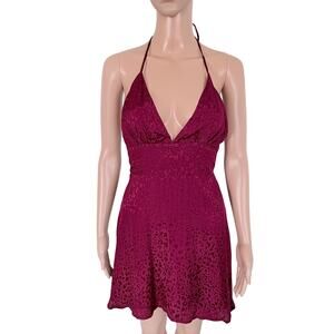 Burgundy Halter Babydoll Mini Slip Dress Animal Print Dark Romantic Vampire Goth